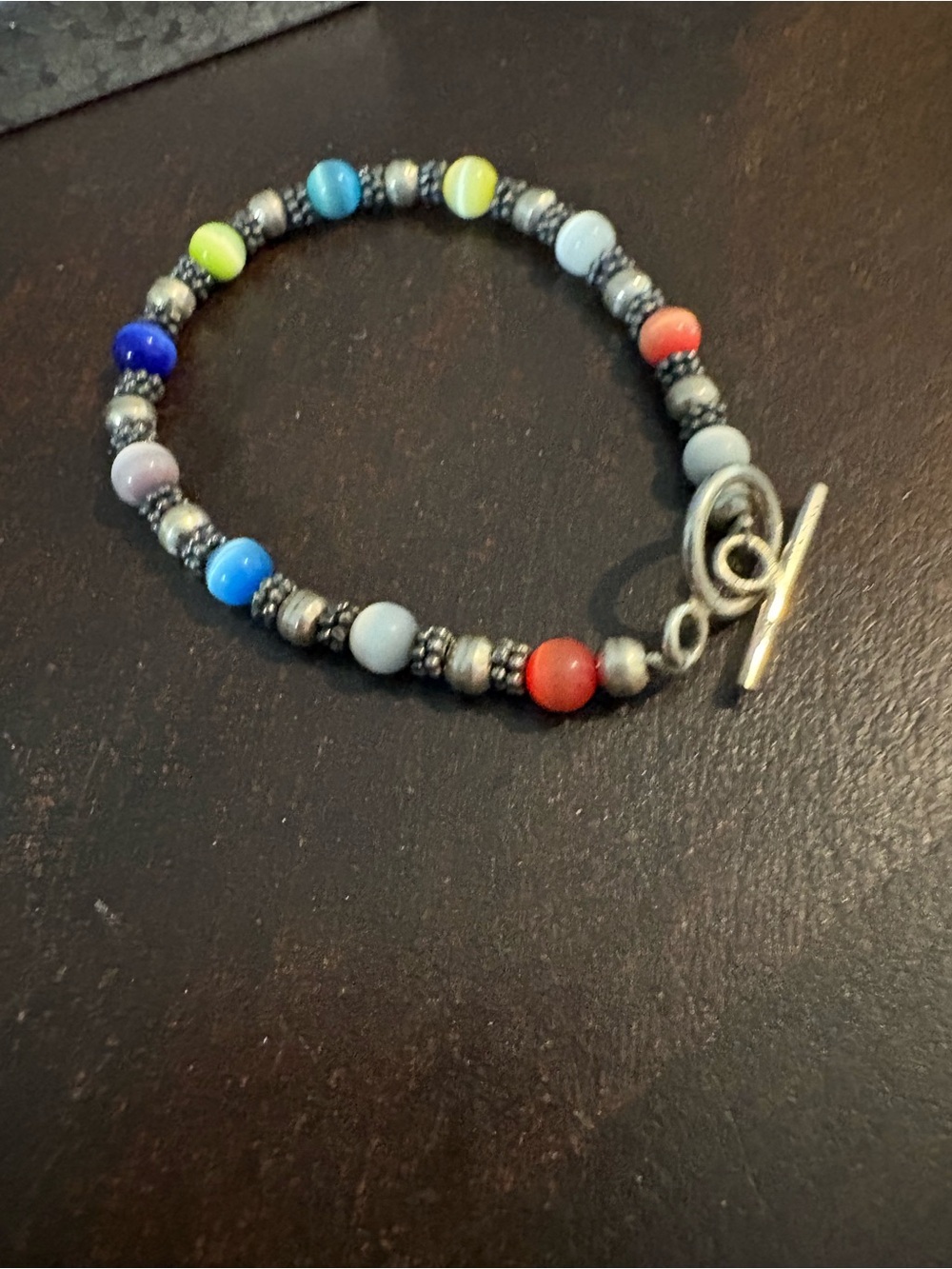 Vintage Multi Stone Cat's Eye Bracelet 7" 925 Sterling Silver
